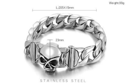 Engraved Stainless Steel Skull Link Bracelet - Image 2