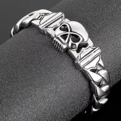 Engraved Stainless Steel Skull Link Bracelet - Image 3