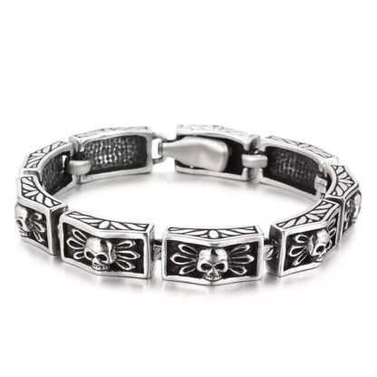 Unleash Your Inner Rebel: Stainless Steel Skull Link Bracelet