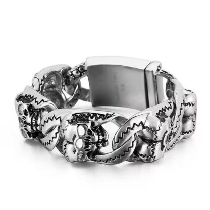 Unleash Your Inner Rebel: Stainless Steel Double Skull Link Bracelet