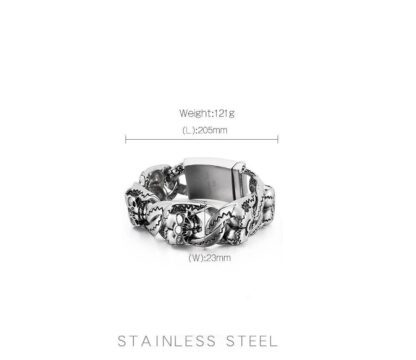 Unleash Your Inner Rebel: Stainless Steel Double Skull Link Bracelet - Image 4