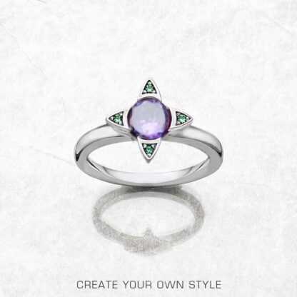 Enthralling Silver Flower Ring with Purple and Green Gems
