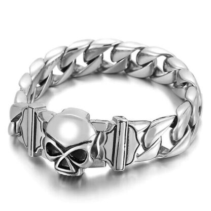 Engraved Stainless Steel Skull Link Bracelet