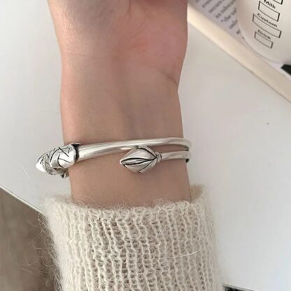 Exquisite 925 Silver Lotus Leaf Bracelet: Handmade Elegance - Image 7