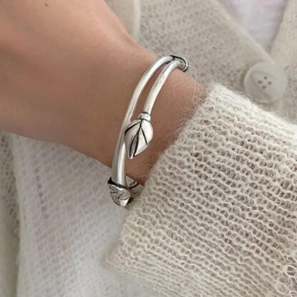 Exquisite 925 Silver Lotus Leaf Bracelet: Handmade Elegance - Image 6