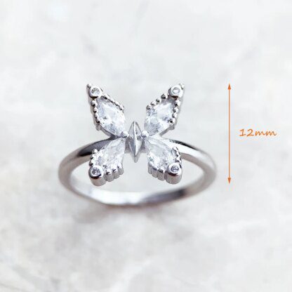 Exquisite 925 Sterling Silver Butterfly Ring with Shimmering White Stone - Image 3