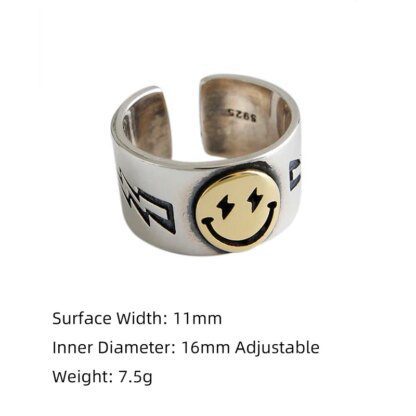 Gleaming Smiles: 925 Silver and Gold Plated Happy Face Rings - Image 2