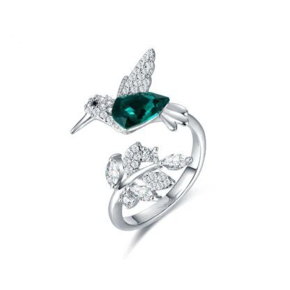 Enchanting Emerald Hummingbird Ring with Adjustable Fit - Image 6