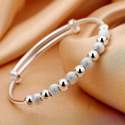 925 Sterling Silver Anxiety Beads Bracelets: Adjustable Bangles for Stress Relief - Image 3