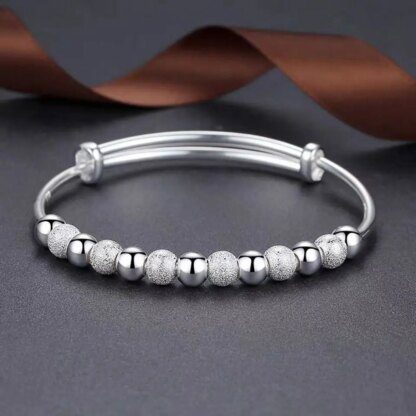 925 Sterling Silver Anxiety Beads Bracelets: Adjustable Bangles for Stress Relief - Image 2