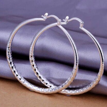Exquisite 925 Sterling Silver Engraved Hoop Earrings: Elevate Your Style