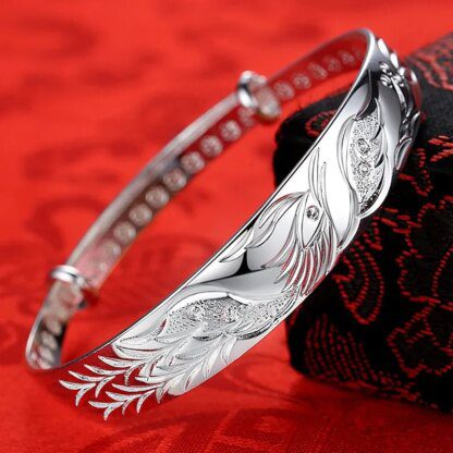 Engraved Magic Fire Phoenix Bracelet: Sterling Silver 925 - Image 4