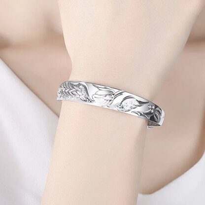 Engraved Magic Fire Phoenix Bracelet: Sterling Silver 925