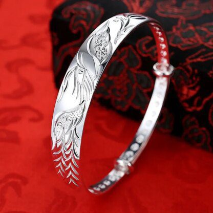 Engraved Magic Fire Phoenix Bracelet: Sterling Silver 925 - Image 2