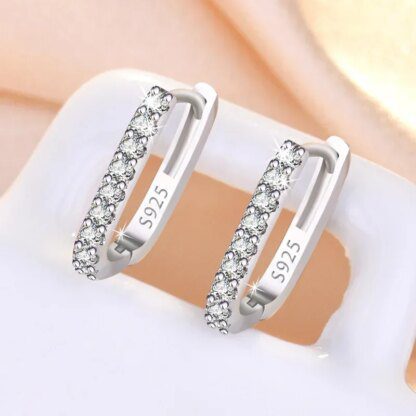 Sparkling Elegance: 925 Sterling Silver Crystal Hoop Earrings - Image 2