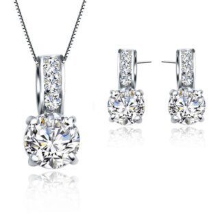 Exquisite Bridal Elegance: 3 Piece 925 Sterling Silver Pendant Necklace and Stud Earrings