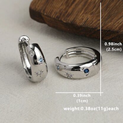 Shimmering Silver Star Zircon Hoop Earrings: Celestial Elegance for Pierced Ears - Image 5