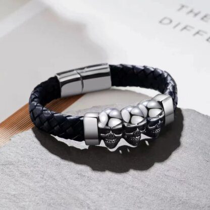 Skull Ghost Head Leather Bracelet: Magnetic Buckle, Gothic Charm - Image 2