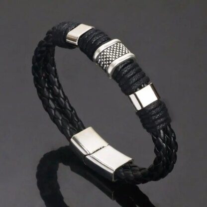 Vintage Leather and Stainless Steel Multilayer Braided Rope Bangle - Image 4