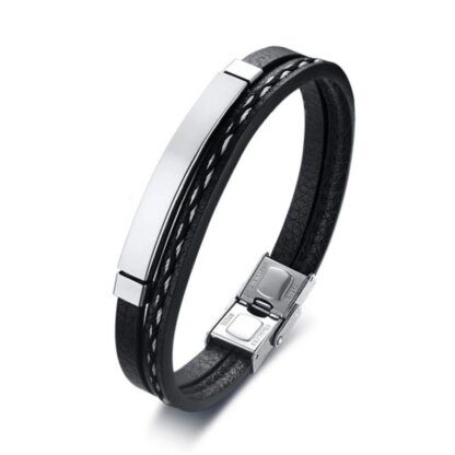 Stainless Steel Bracelet with Woven PU Leather Strap: Sophisticated Style and Comfort