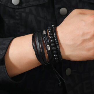 Exquisite Handcrafted Beaded Leather Bracelet: A Multi-layered Masterpiece