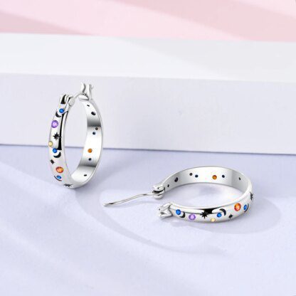 Celestial Radiance: 925 Silver Hoop Earrings for a Touch of the Cosmos - Image 2