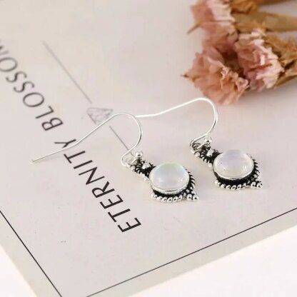Enthralling Rainbow Moonstone Vintage Eardrop Earrings - Image 5
