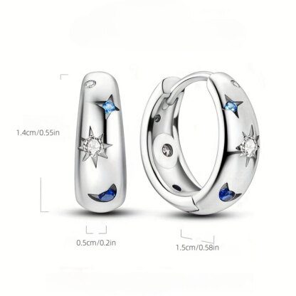 Celestial Radiance: Moon and Star Zircon Silver Plated Hoop Earrings - Image 4