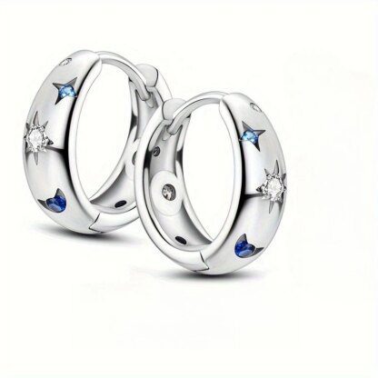 Celestial Radiance: Moon and Star Zircon Silver Plated Hoop Earrings - Image 5