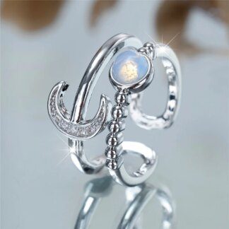 Celestial Elegance: Adjustable Moon Ring in Shimmering Silver