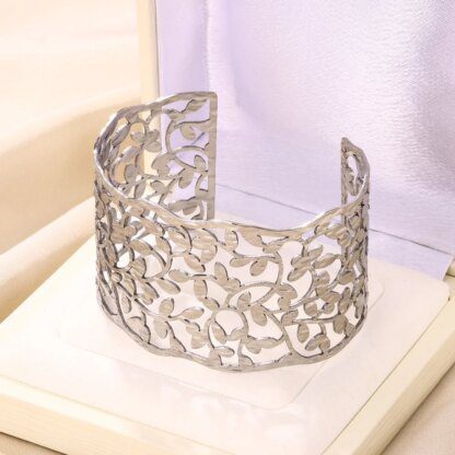 Unveil the Enchanting Secret Garden: Silver Texture Wide Cuff Bracelet
