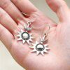 Celestial Embrace: Bohemian Sun and Moon Silver Plated Earrings - Image 2