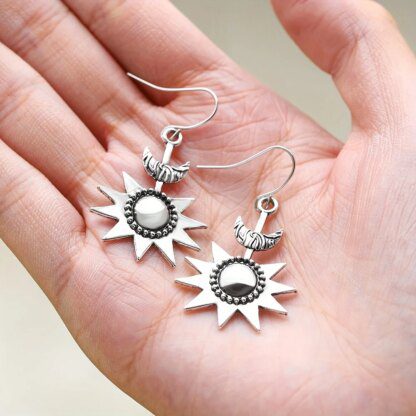 Celestial Embrace: Bohemian Sun and Moon Silver Plated Earrings - Image 2