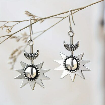 Celestial Embrace: Bohemian Sun and Moon Silver Plated Earrings - Image 5