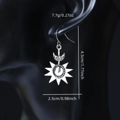 Celestial Embrace: Bohemian Sun and Moon Silver Plated Earrings - Image 4