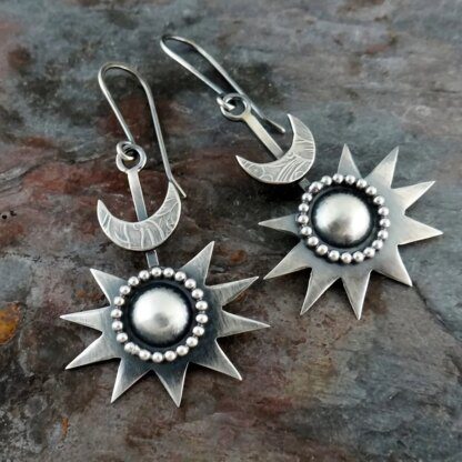 Celestial Embrace: Bohemian Sun and Moon Silver Plated Earrings