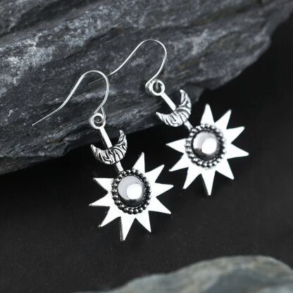 Celestial Embrace: Bohemian Sun and Moon Silver Plated Earrings - Image 3