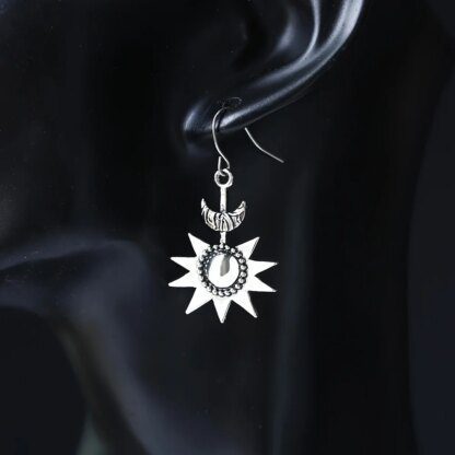 Celestial Embrace: Bohemian Sun and Moon Silver Plated Earrings - Image 6