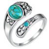 Enticing Silver Floral Retro Turquoise Open Ring: A Timeless Statement - Image 5