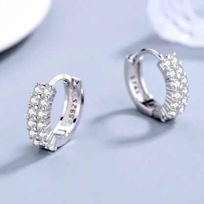 Sparkling Elegance: 925 Sterling Silver Double Row Crystal Hoop Earrings - Image 2