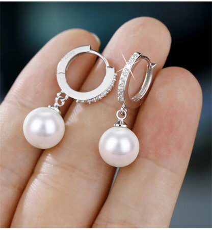 Shimmering Elegance: Pearl and Zircon Sterling Silver Earrings - Image 3