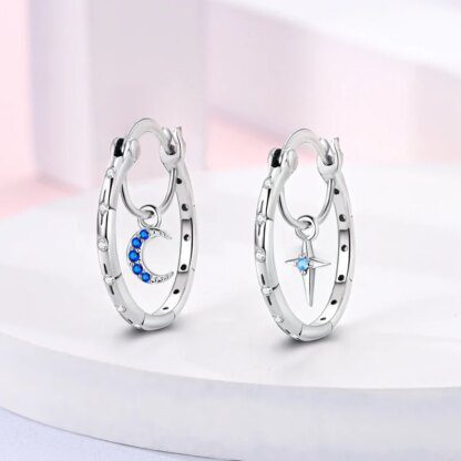 Celestial Charm: Shimmering Star and Moon Earrings in 925 Sterling Silver - Image 3