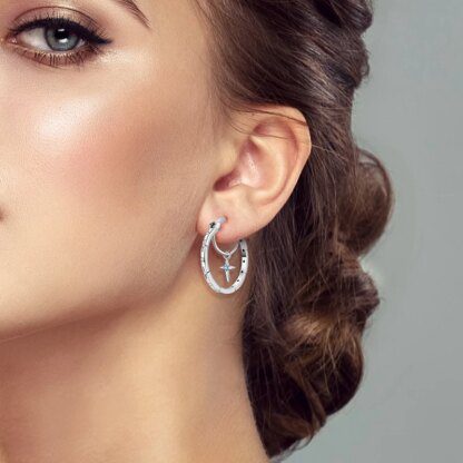 Celestial Charm: Shimmering Star and Moon Earrings in 925 Sterling Silver - Image 2