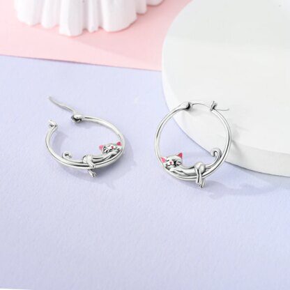 Dreamy 925 Silver Whispers: Enchanting Kitten Earrings - Image 2