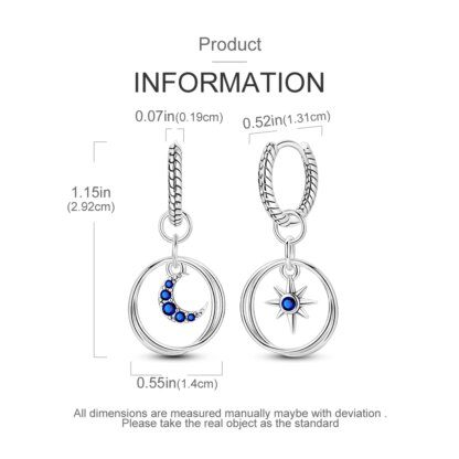 Celestial Radiance: 925 Silver Deep Blue Crystal Star and Moon Earrings - Image 3