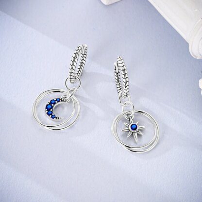Celestial Radiance: 925 Silver Deep Blue Crystal Star and Moon Earrings - Image 2