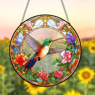Hummingbird & Flower Suncatcher Window Hangings with Chain