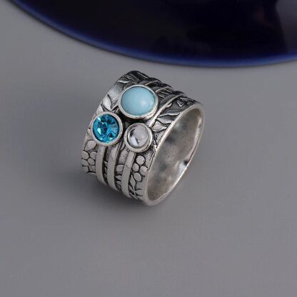925 Silver Ocean Blue Crystal Ring Stunning & Versatile - Image 4