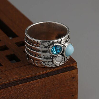 925 Silver Ocean Blue Crystal Ring Stunning & Versatile - Image 2