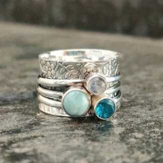 925 Silver Ocean Blue Crystal Ring Stunning & Versatile